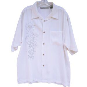 Monte Carlo Men's Large Dress Shirt White Embroidered Short Sleeve Button-Up